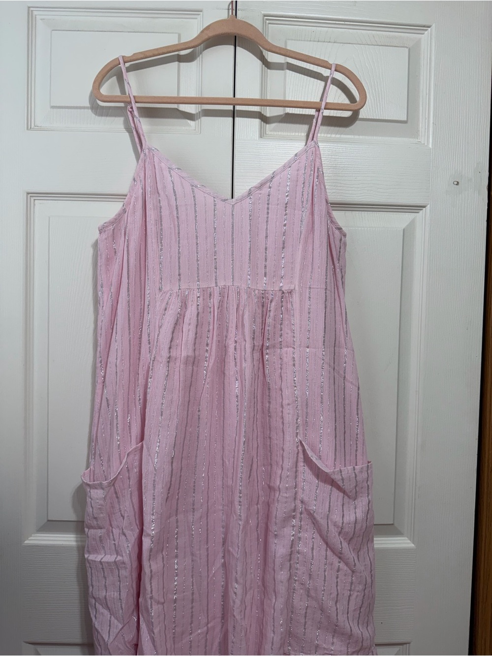 aerie Light Pink Striped Glitter Maxi Dress